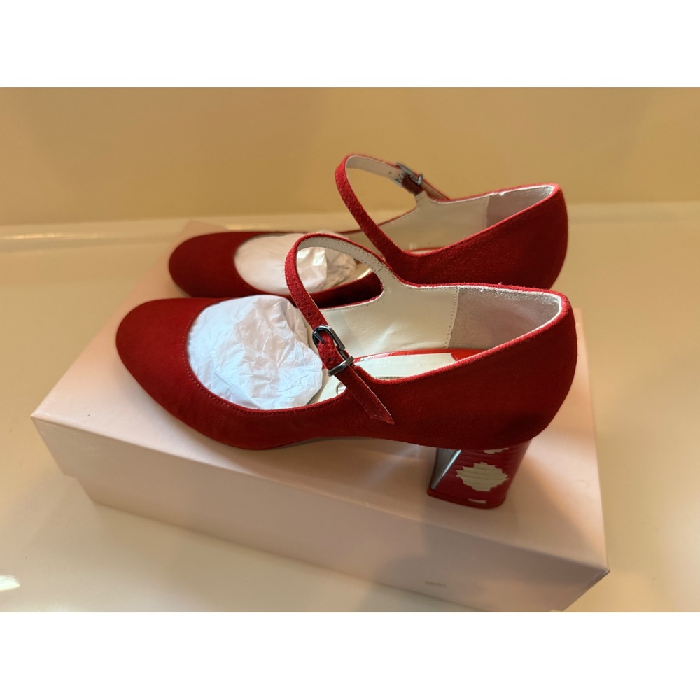 Sophia Webster Polka Dot Mary Jane Red Suede Leather Block Heel Pumps Retro/37